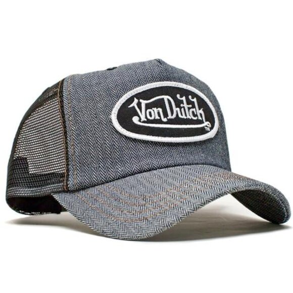 Y2K Authentic Vintage Von Dutch Originals Herringbone/Black Mesh Trucker Cap